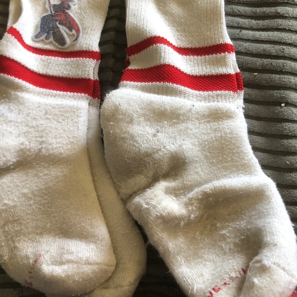 Boy’s White Athletic Crew Socks with Red Stripes
